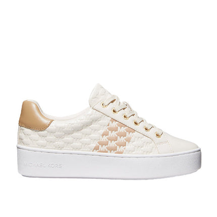 Michael Kors Women's Poppy Logo Embossed Stripe Sneaker Light Cream - Ready to Ship