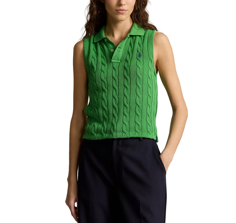 Polo Ralph Lauren Women's Cable Knit Cropped Polo Shirt Fiji Green