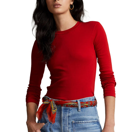 Polo Ralph Lauren Women's Ribbed Cotton Long Sleeve Tee Rl Red