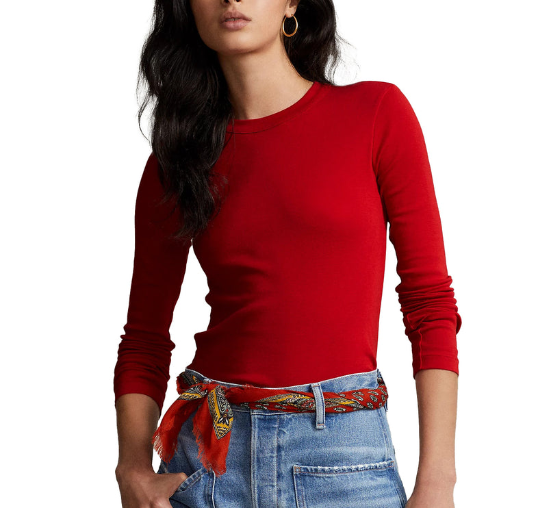 Polo Ralph Lauren Women's Ribbed Cotton Long Sleeve Tee Rl Red