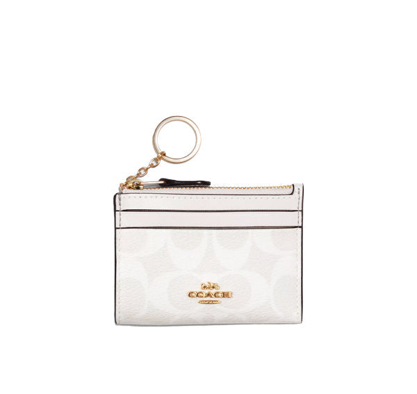 Coach Women's Mini Skinny Id Case In Signature Canvas Gold/Chalk/Glacierwhite