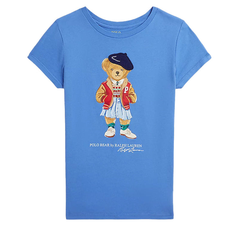 Polo Ralph Lauren Girl's Polo Bear Cotton Jersey Tee New England Blue