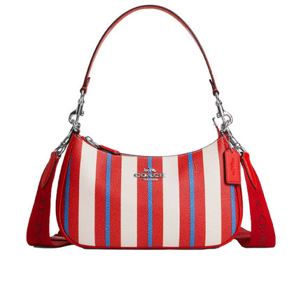 Coach Women's Teri Shoulder Bag With Stripe Print Silver/Chalk Multi