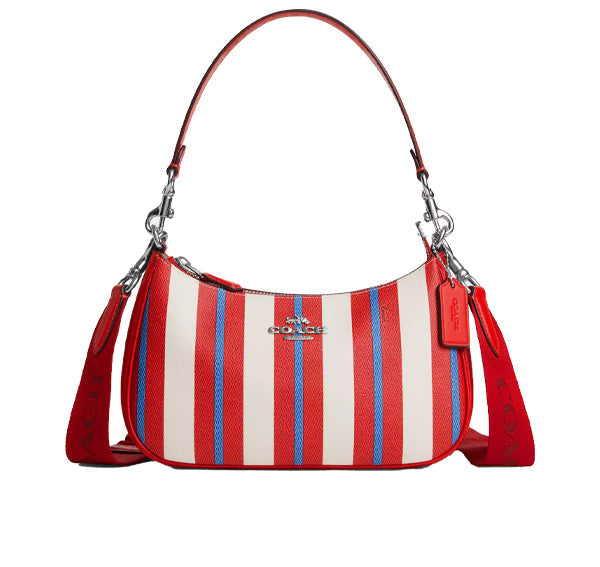 Coach Women's Teri Shoulder Bag With Stripe Print Silver/Chalk Multi