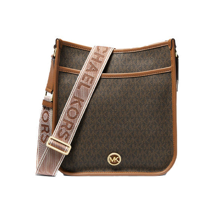 Michael Kors Women's Luisa Large Signature Logo Messenger Bag Brown/Luggage