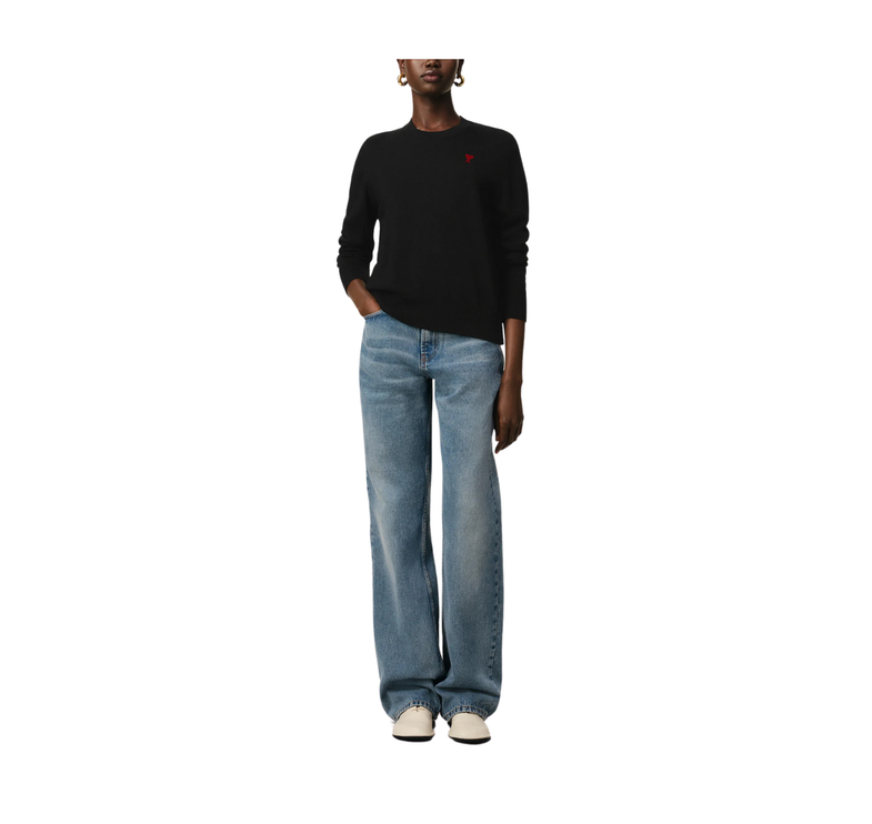 AMI Alexandre Mattiussi Unisex Wool Ami de Coeur Crew Neck Sweater Black