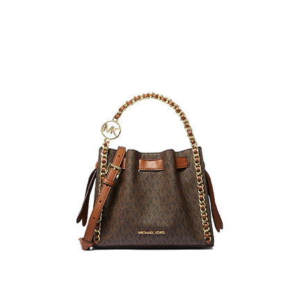 Michael Kors Women's Mina Small Signature Logo Chain Crossbody Bag Brown