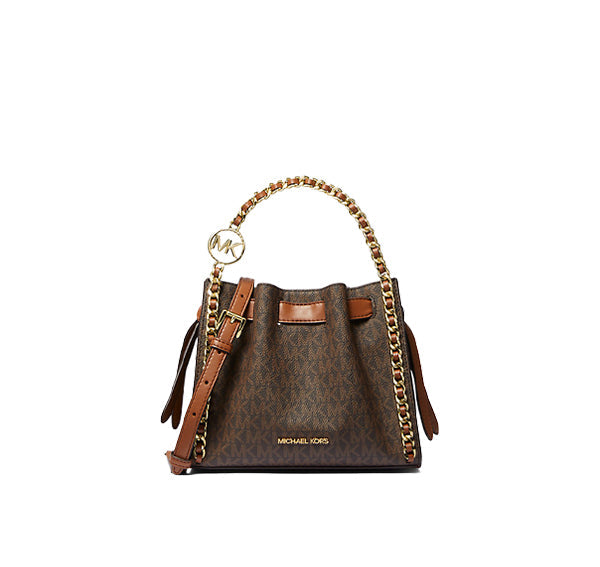 Michael Kors Women's Mina Small Signature Logo Chain Crossbody Bag Brown