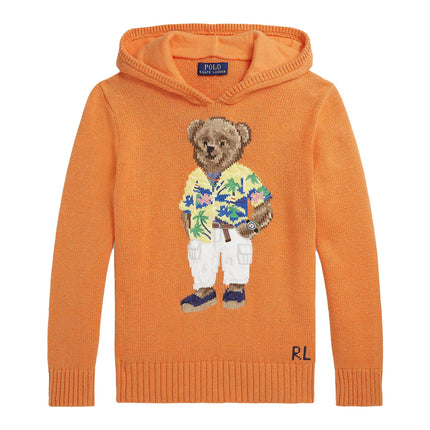 Polo Ralph Lauren Boy's Polo Bear Cotton Hooded Sweater May Orange