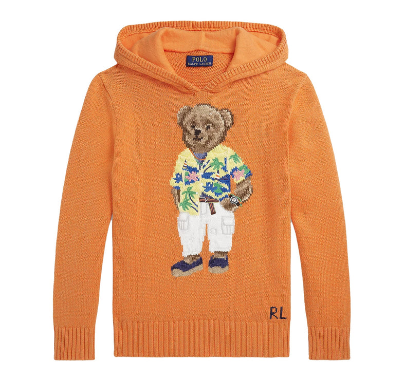 Polo Ralph Lauren Boy's Polo Bear Cotton Hooded Sweater May Orange