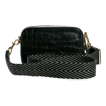 Marc Jacobs Women's Flash Leather Crossbody Bag Crocodile Embossed Black/Gold