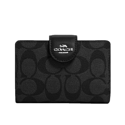 Coach Women's Medium Corner Zip Wallet In Signature Canvas Silver/Graphite/Black