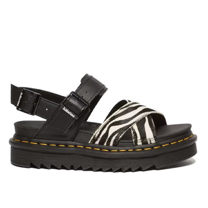 Dr. Martens Women's Voss II Hair-On Zebra Print Sandals Black