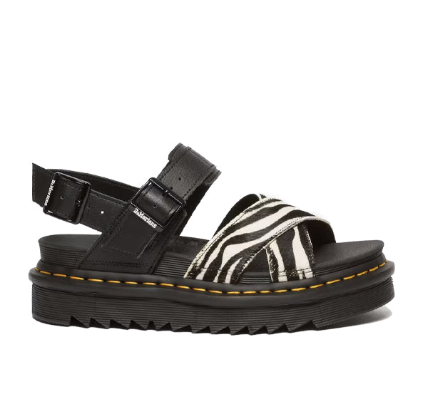 Dr. Martens Women's Voss II Hair-On Zebra Print Sandals Black