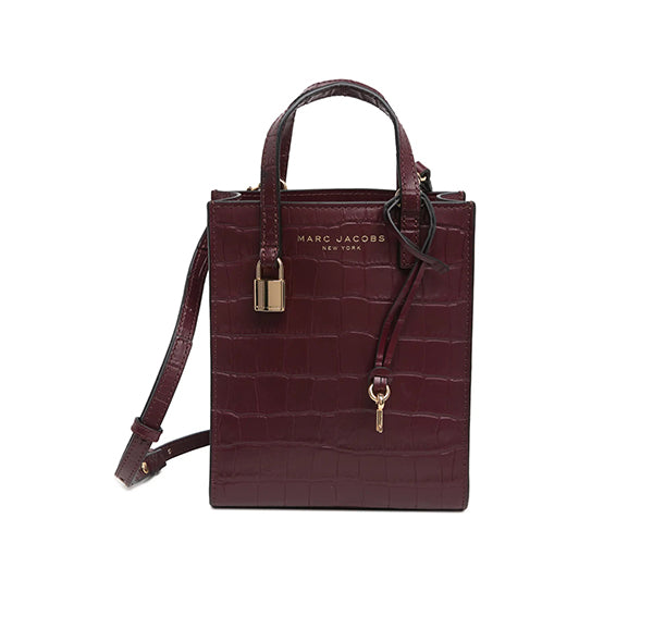 Marc Jacobs Women's Micro Grind Pebbled Leather Crossbody Crocodile Embossed Syrah - Ready to Ship