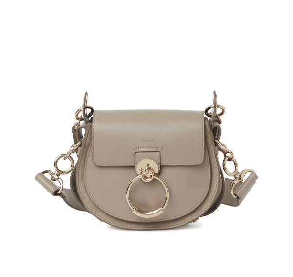 Chloé Women's Small Tess Bag in Shiny & Suede Leather Motty Grey