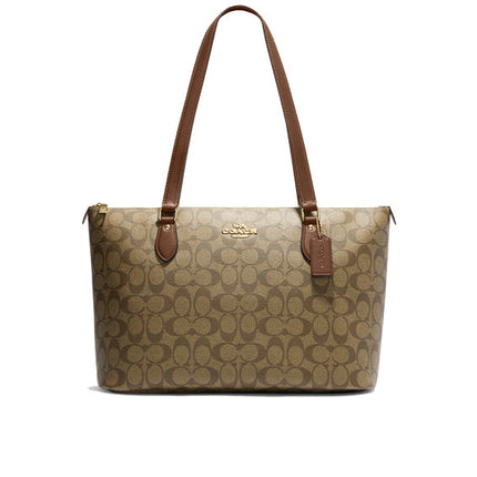 Coach Women's Gallery Tote In Signature Canvas Gold/Khaki Saddle 2