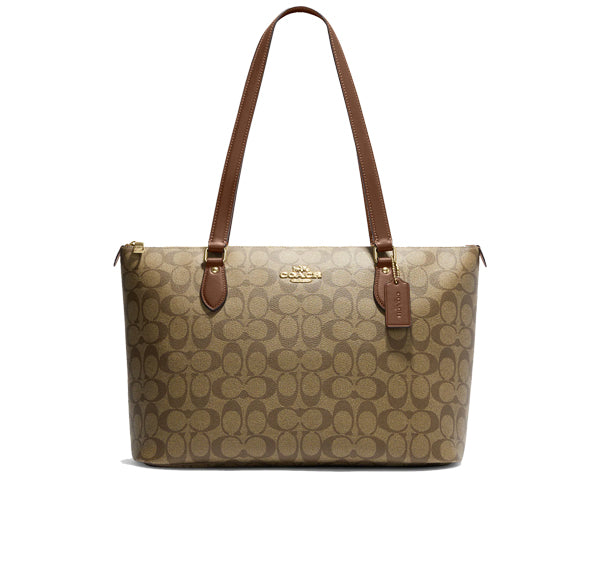 Coach Women's Gallery Tote In Signature Canvas Gold/Khaki Saddle 2