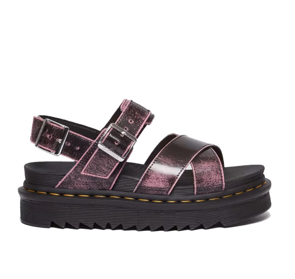 Dr. Martens Women's Voss II Distressed Leather Platform Sandals Black/Fondant Pink