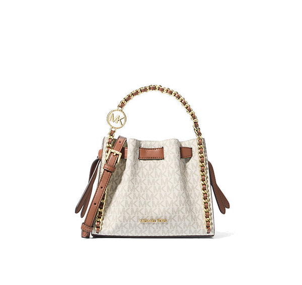 Michael Kors Women's Mina Small Signature Logo Chain Crossbody Bag Vanilla