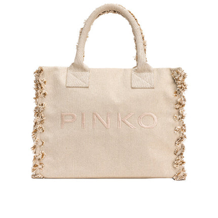 Pinko Women's Beach Shopper in Salt and Pepper Recycled Canvas Sand/Ecru