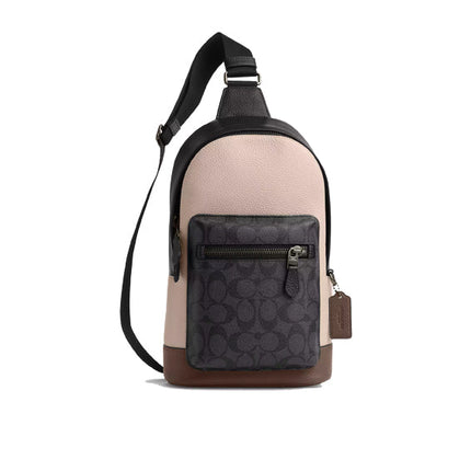 Coach Unisex West Pack In Colorblock Signature Canvas Qb/Steam/Charcoal/Dark Stone