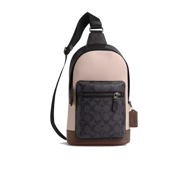 Coach Unisex West Pack In Colorblock Signature Canvas Qb/Steam/Charcoal/Dark Stone