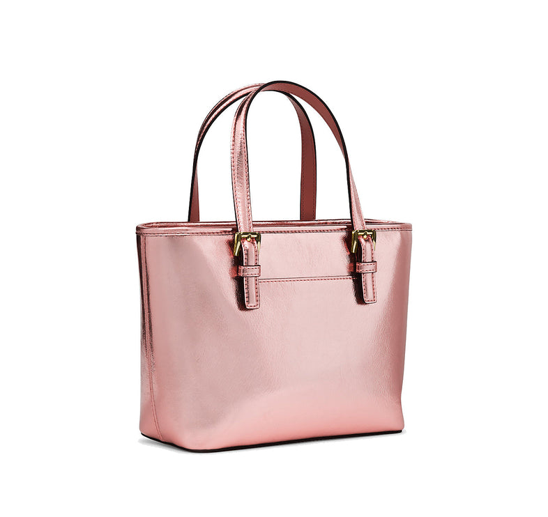 Michael Kors Women's Jet Set Travel Extra Small Metallic Top Zip Tote Bag Primrose