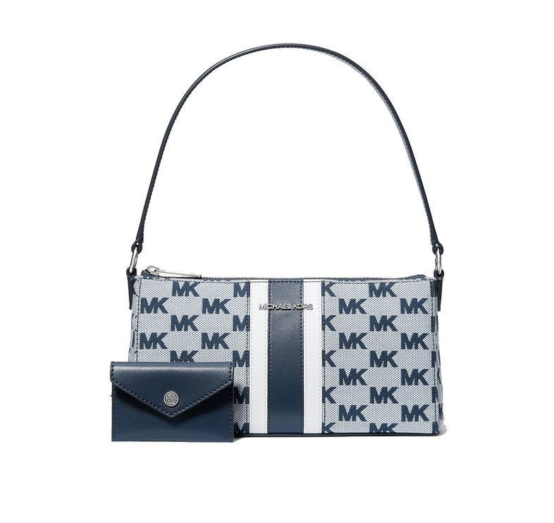 Michael Kors Women's Vincent Medium Logo Jacquard Pochette with Card Case Navy