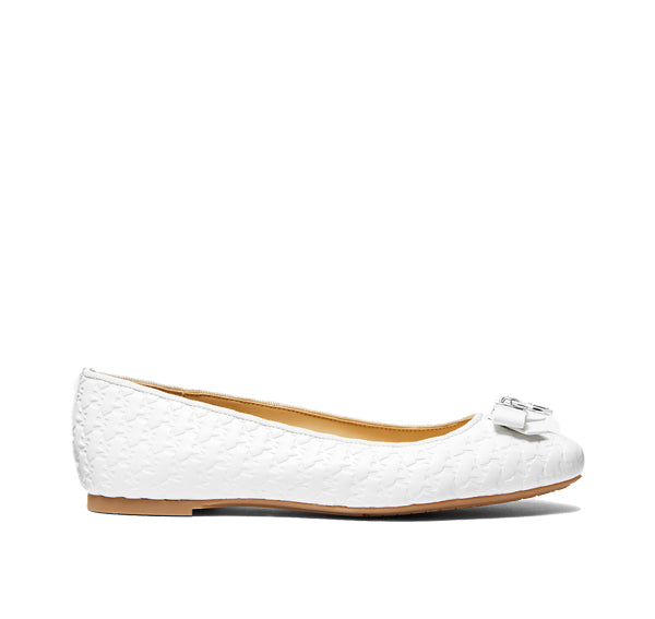 Michael Kors Women's Honey Logo Embossed Ballet Flat Optic White