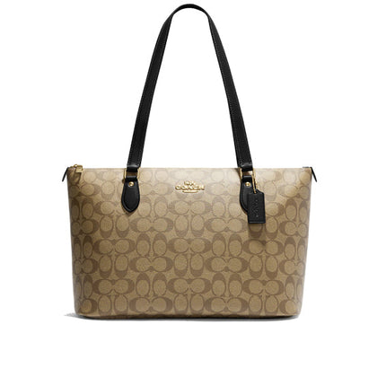 Coach Women's Gallery Tote In Signature Canvas Gold/Khaki/Black