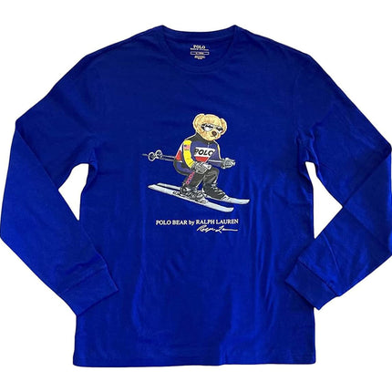 Polo Ralph Lauren Men's Ski Polo Bear Long Sleeve Tee Blue