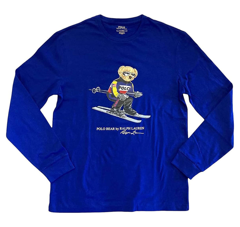 Polo Ralph Lauren Men's Ski Polo Bear Long Sleeve Tee Blue