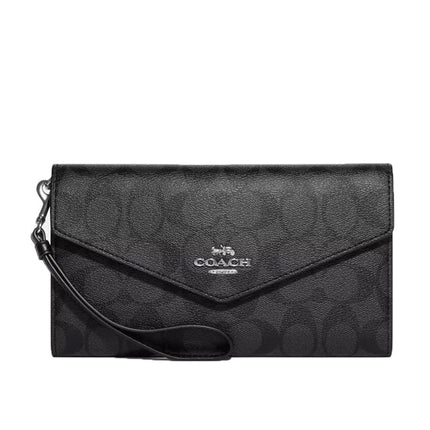 Coach Women's Travel Envelope Wallet In Signature Canvas Silver/Graphite/Black