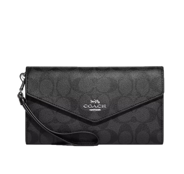 Coach Women's Travel Envelope Wallet In Signature Canvas Silver/Graphite/Black