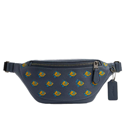 Coach Unisex Warren Mini Belt Bag With Fish Print Gunmetal/Denim Multi