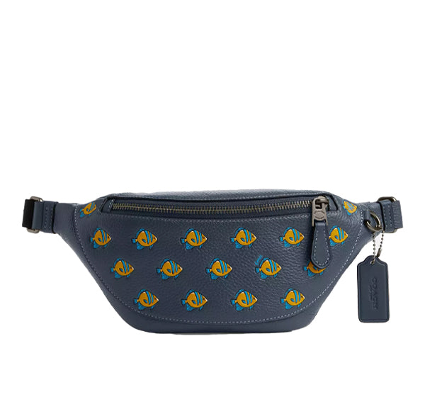 Coach Unisex Warren Mini Belt Bag With Fish Print Gunmetal/Denim Multi