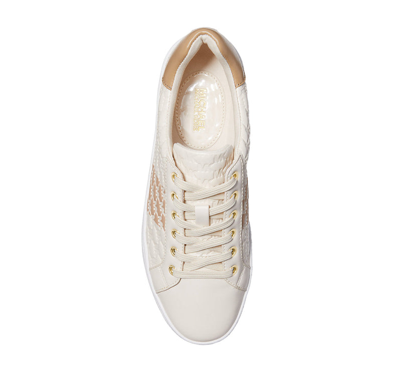 Michael Kors Women's Poppy Logo Embossed Stripe Sneaker Light Cream - Ready to Ship