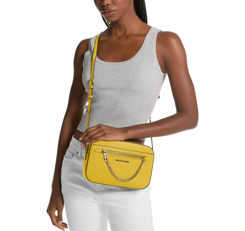 Michael Kors Women's Jet Set Large Saffiano Leather Crossbody Bag Golden Yellow