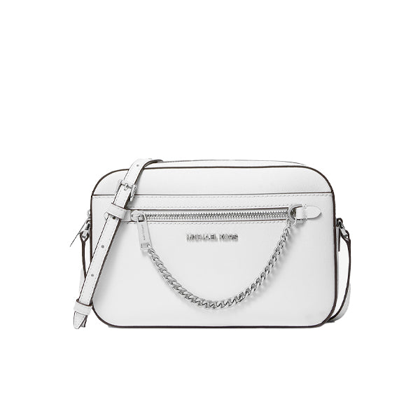 Michael Kors Women's Jet Set Large Saffiano Leather Crossbody Bag Optic White