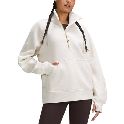 lululemon Women's Scuba Oversized Funnel Neck Half Zip Long Heathered Bone/Gold