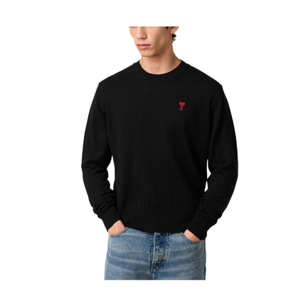 AMI Alexandre Mattiussi Unisex Wool Ami de Coeur Crew Neck Sweater Black