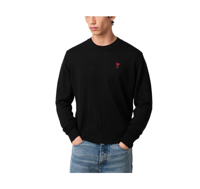 AMI Alexandre Mattiussi Unisex Wool Ami de Coeur Crew Neck Sweater Black