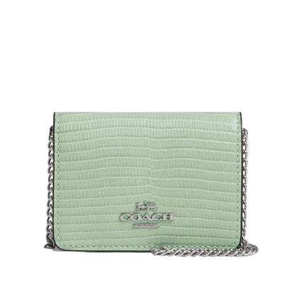 Coach Women's Mini Wallet On A Chain Silver/Pale Green