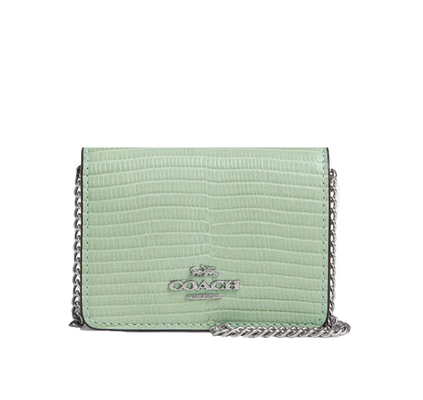 Coach Women's Mini Wallet On A Chain Silver/Pale Green