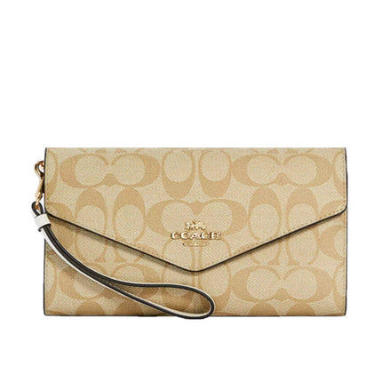 Coach Women's Travel Envelope Wallet In Signature Canvas Gold/Light Khaki Chalk