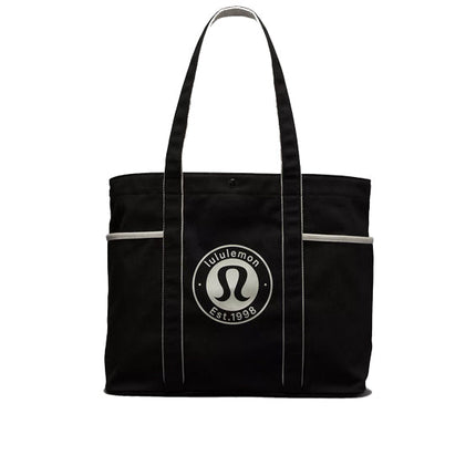 lululemon Unisex Daily Multi Pocket Canvas Tote Bag 20L Logo Black/White Opal