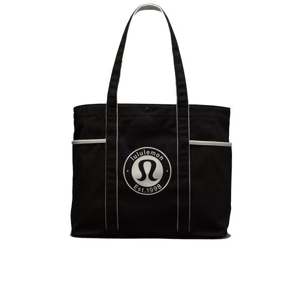 lululemon Unisex Daily Multi Pocket Canvas Tote Bag 20L Logo Black/White Opal