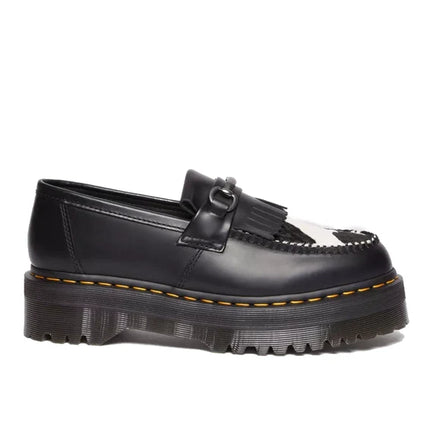 Dr. Martens Unisex Adrian Snaffle Hair On & Leather Cow Print Kiltie Loafers Black