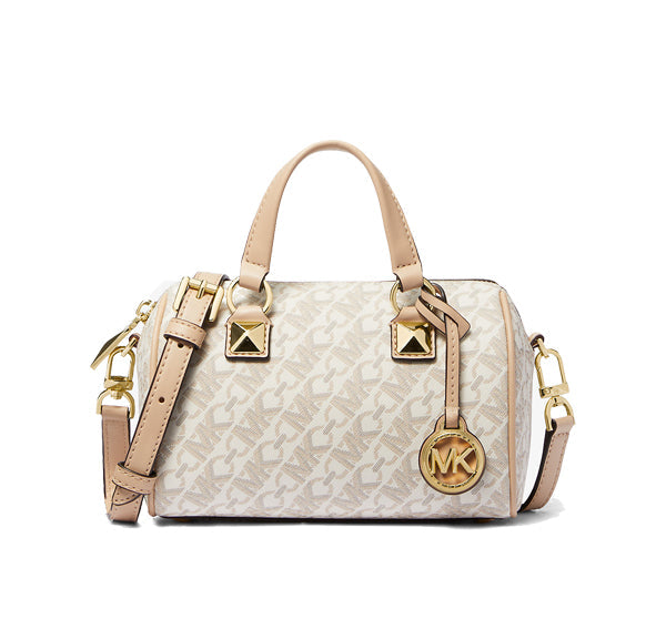 Michael Kors Women's Grayson Small Empire Signature Logo Duffel Crossbody Bag Vanilla